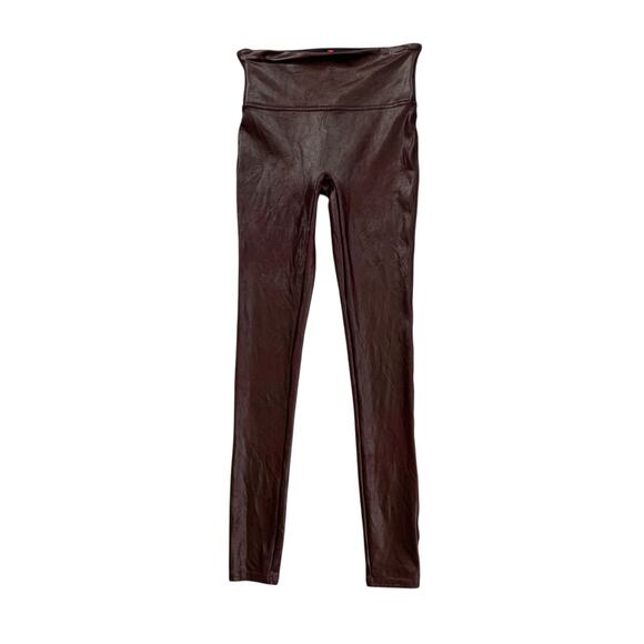 Spanx Leggings Women S Small Raisin Coated Faux Leather Sculpting Wide Waistband - Picture 1 of 10